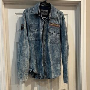 Affliction Distressed Blue Denim Shirt